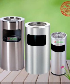 Thùng rác inox gạt tàn hình tròn thiết kế bắt mắt