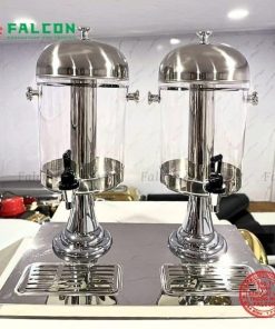 Bình đựng nước buffet 2 ngăn 16L, chất liệu inox 304, bình nhựa mica trong suốt