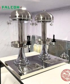 Bình đựng nước trái cây buffet 2 ngăn chất liệu inox 304 cao cấp và bình mica trong suốt dày dặn