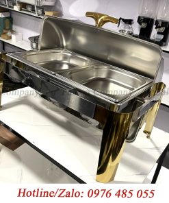 Nồi hâm buffet chân đúc mạ vàng 2 ngăn cao cấp do Falcon cung cấp
