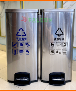 Thùng rác đôi đạp chân 60L chuyên dùng cho khách sạn, công viên, ngoài trời