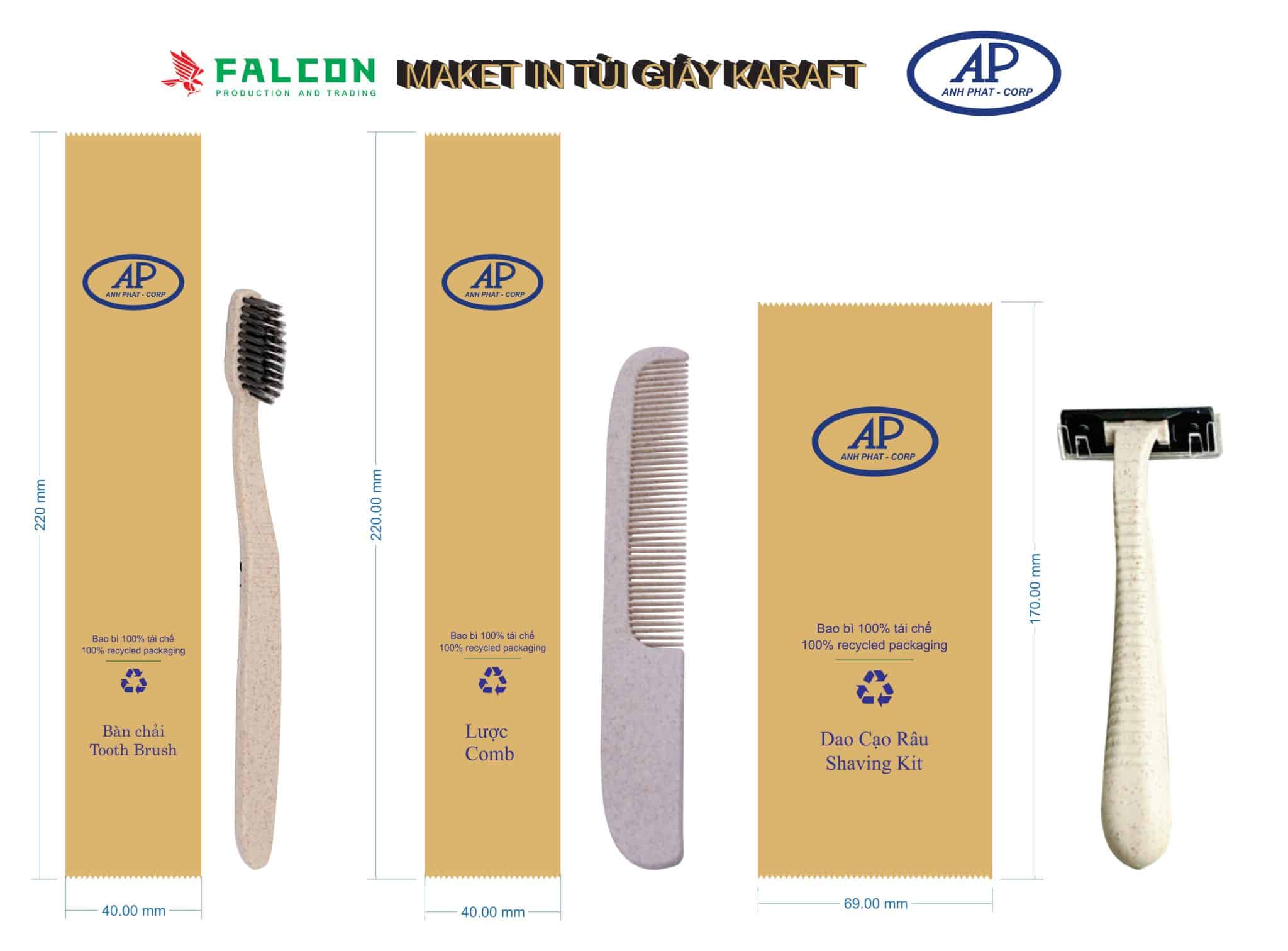 Bản thiết kế in ấn logo bàn chải, lược, dao cạo râu dùng 1 lần