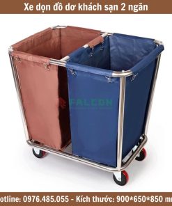 Xe dọn đồ dơ khách sạn 2 ngăn khung inox 201 cao cấp
