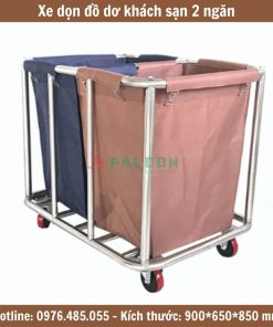 Xe dọn buồng phòng để đồ dơ khách sạn 2 túi