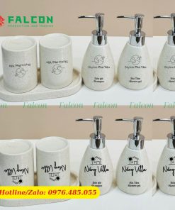 Bộ cốc và bình đựng gốm sứ in logo khách sạn