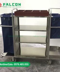 Xe làm buồng phòng 2 túi cho khách sạn chất liệu inox