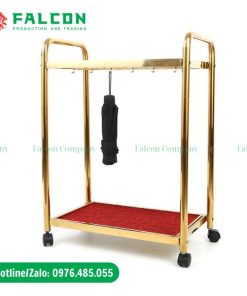 Kệ đựng ô dù 18 ô mạ vàng không khoá, bánh xe di chuyển linh hoạt