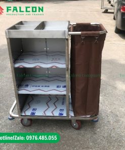 Xe dọn buồng phòng khách sạn inox trắng bền bỉ