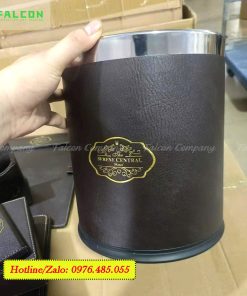 Thùng rác da đặt phòng khách sạn in logo