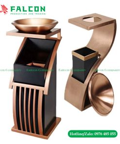 Thùng rác sảnh cao cấp cho khách sạn mạ vàng hồng sang trọng