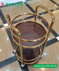 Xe đẩy phục vụ rượu 2 tầng, xe đẩy phục vụ đồ uống cho nhà hàng, khách sạn