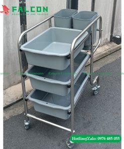 Xe dọn bàn 3 tầng khung inox chắc chắn tiện lợi